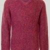 Red V Neck Fisherman Rib Jumper