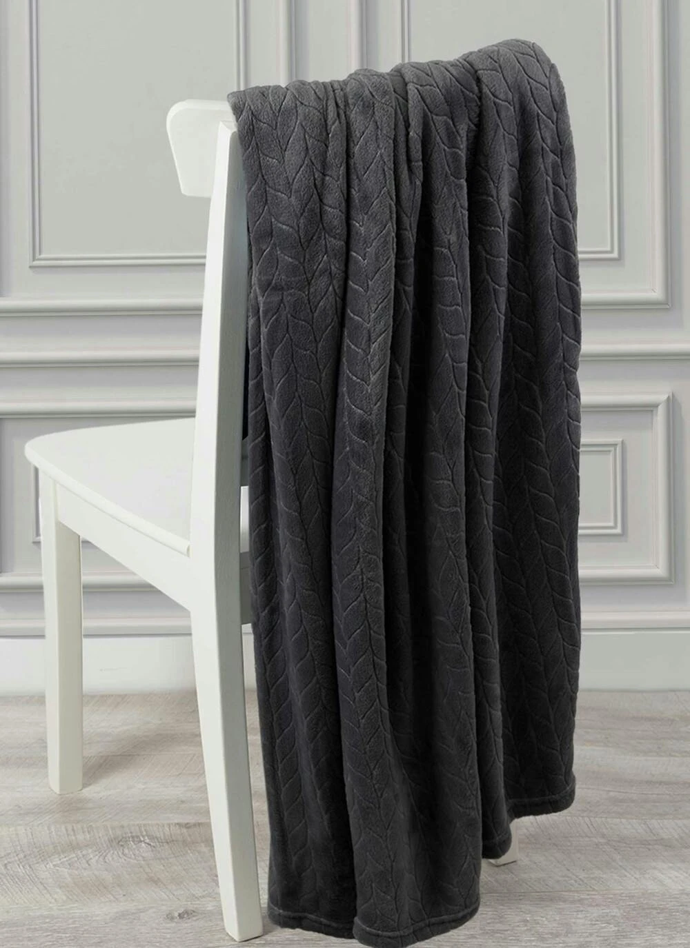 Grey Leaf Embossed Fleece Throw 1 Grey Leaf Embossed Fleece Throw