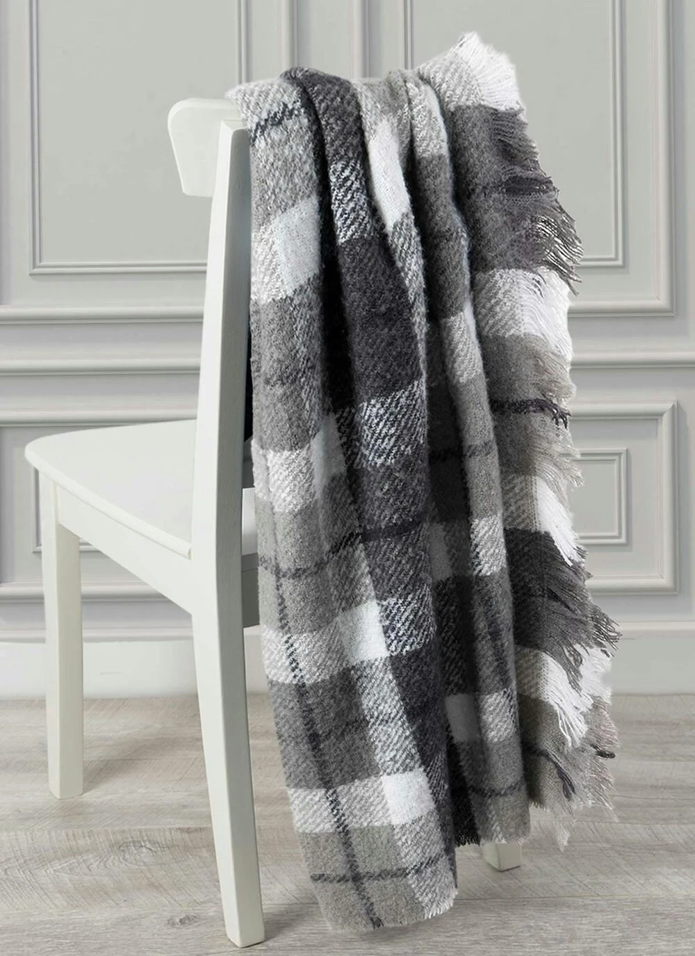 Grey Boucle Check Throw 1 Grey Boucle Check Throw