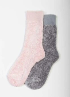 2 Pack Grey / Pink Velvet Socks