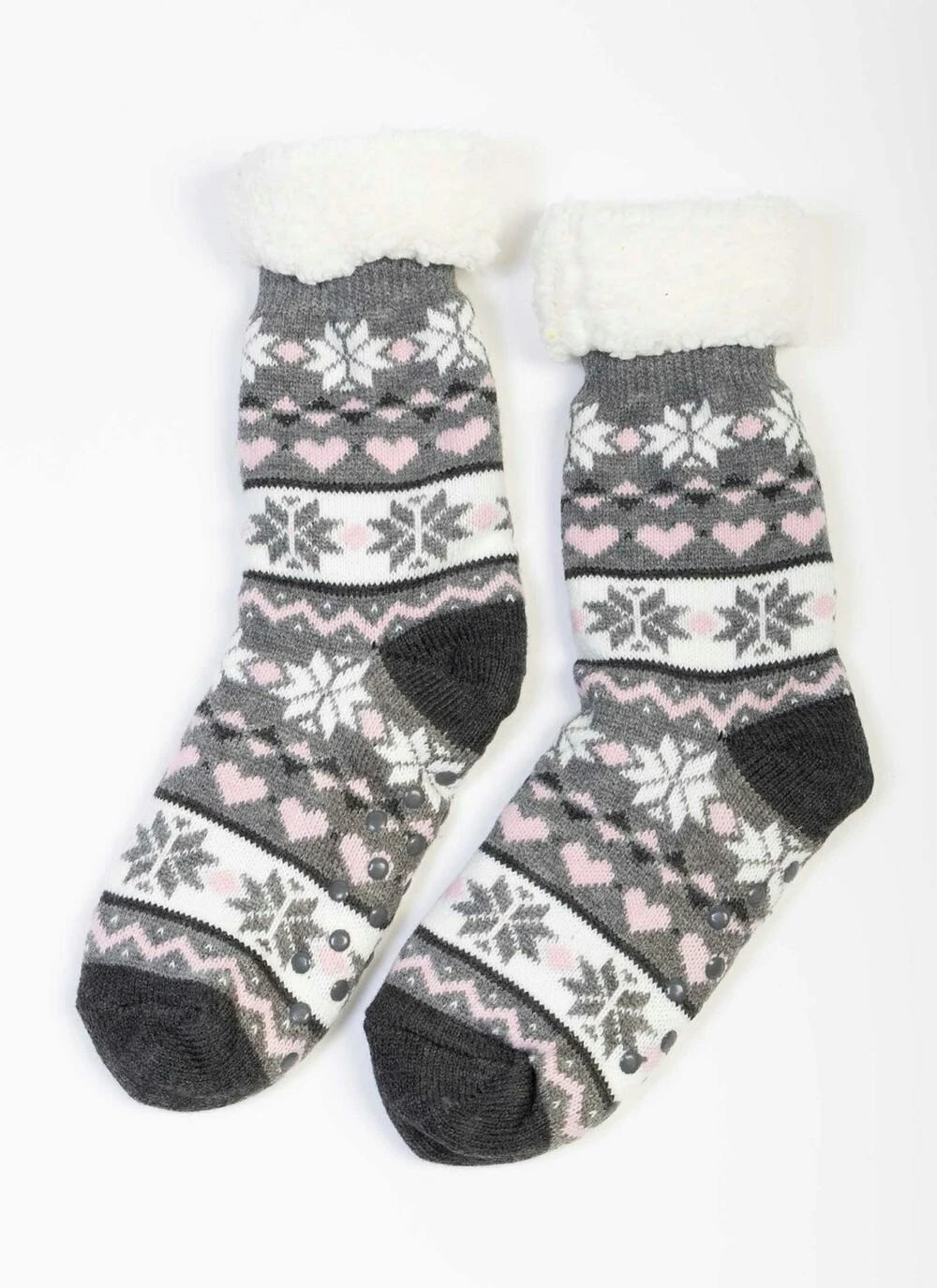 Grey Fairisle Slipper Socks 1 Grey Fairisle Slipper Socks