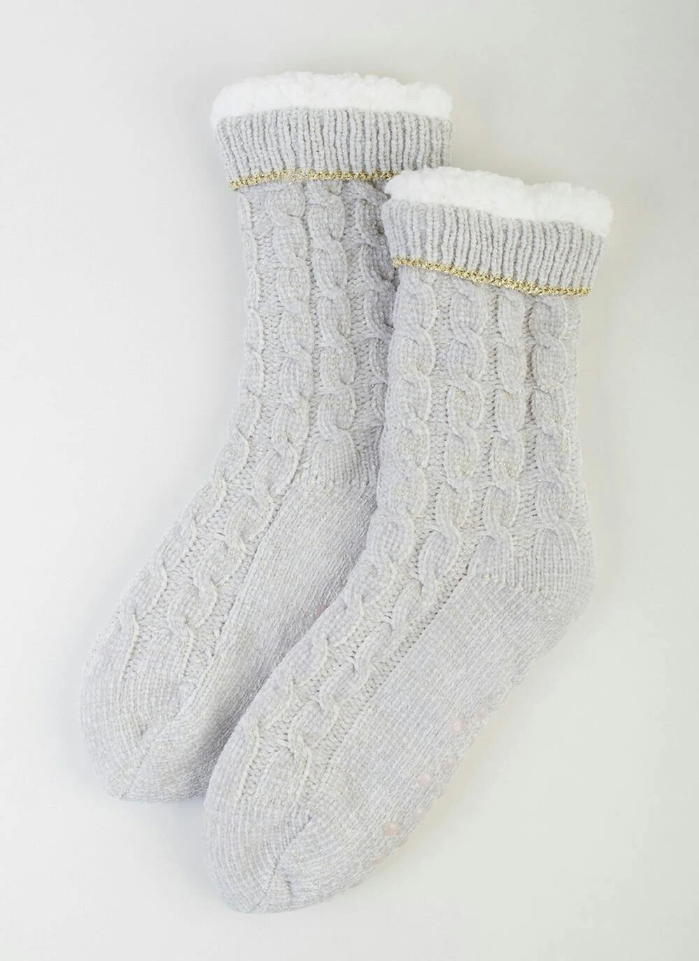 Grey Cable Chenille Slipper Socks 1 Grey Cable Chenille Slipper Socks
