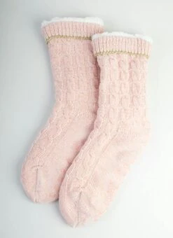 Pink Cable Chenille Slipper Socks
