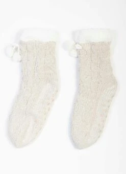 Natural Cable Chenille Slipper Socks