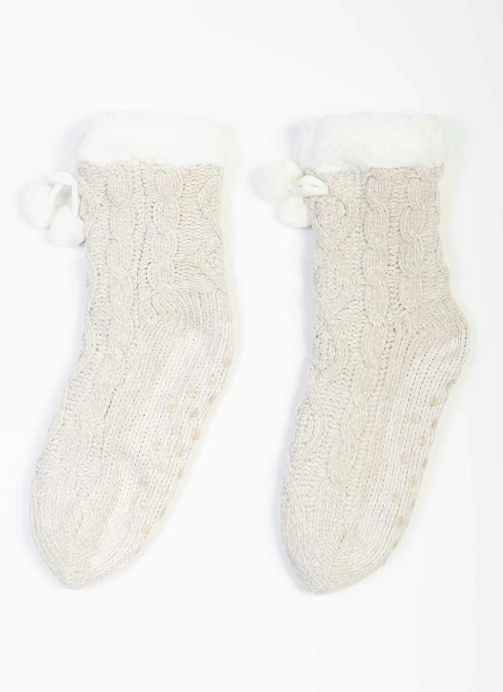 Natural Cable Chenille Slipper Socks 1 Natural Cable Chenille Slipper Socks