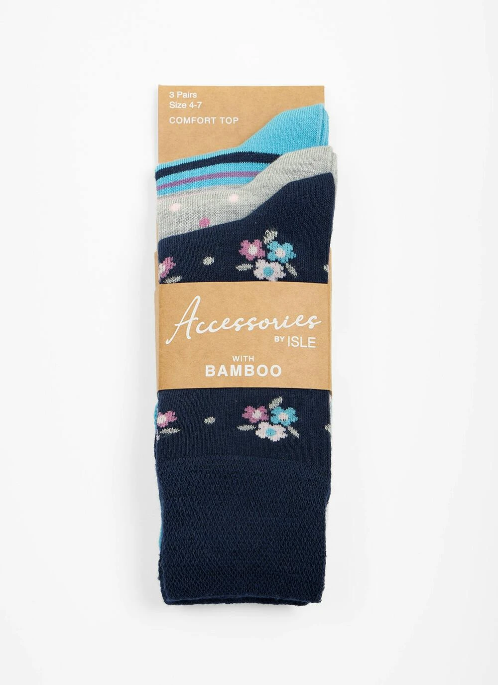 3 Pack Floral / Spot / Stripe Bamboo Blend Socks 2 3 Pack Floral / Spot / Stripe Bamboo Blend Socks - Image 2