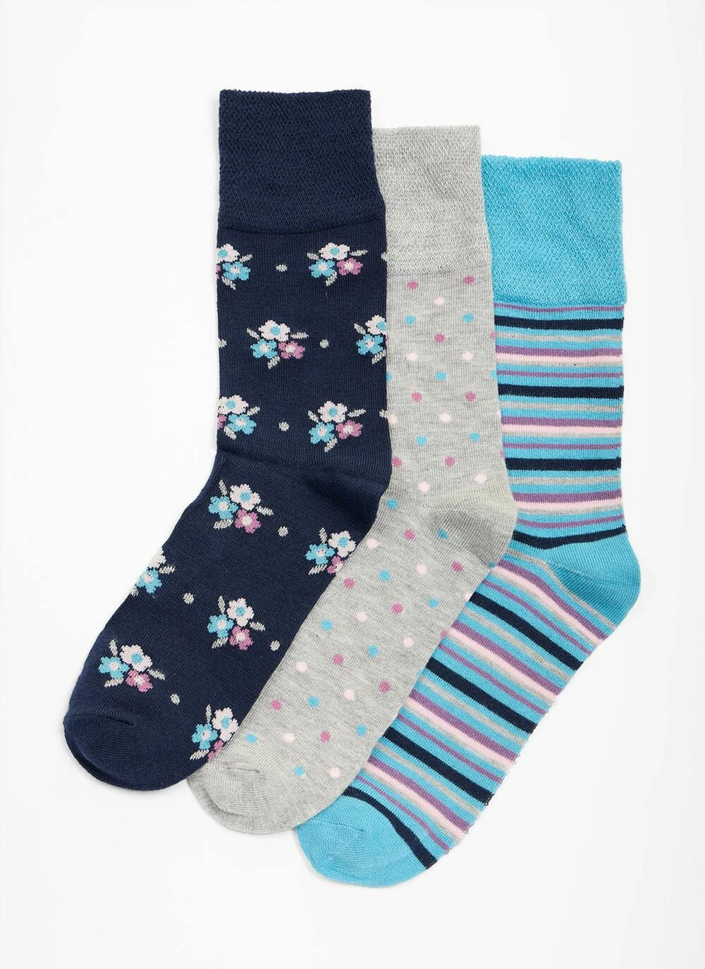 3 Pack Floral / Spot / Stripe Bamboo Blend Socks 1 3 Pack Floral / Spot / Stripe Bamboo Blend Socks