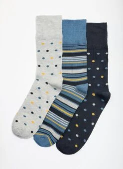 3 Pack Spot / Stripe Bamboo Blend Socks