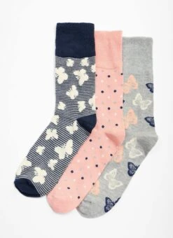3 Pack Butterfly / Spot Bamboo Blend Socks