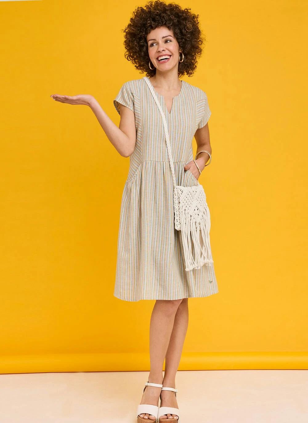 Linen Blend Stripe Midi Dress 1 Linen Blend Stripe Midi Dress