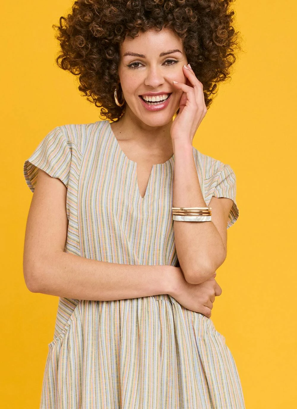 Linen Blend Stripe Midi Dress 2 Linen Blend Stripe Midi Dress - Image 2