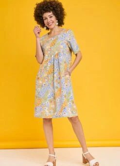 Cotton Blend Textured Midi Dress