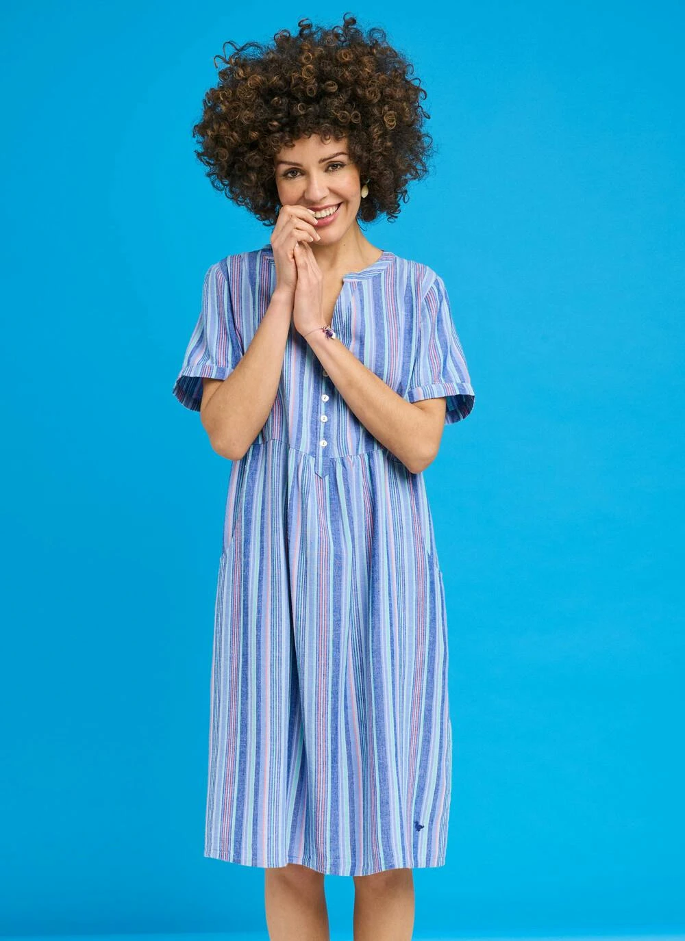 Linen Blend Striped Midi Dress 2 Linen Blend Striped Midi Dress - Image 2