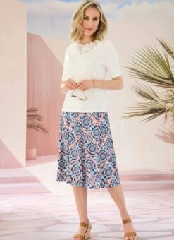 Textured A Line Tile Print Skirt