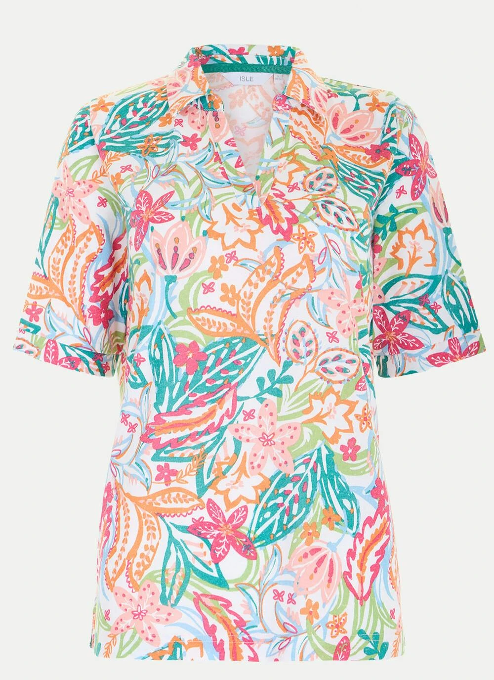 Linen Blend Print Polo Shirt 2 Linen Blend Print Polo Shirt - Image 2