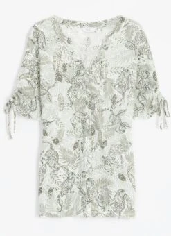 Waffle Texture Button Through T-Shirt -The Edinburgh Woollen Mill 61437pvl a5811ef446e6d8e