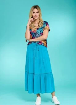 Elasticated Waist Tiered Midi Skirt