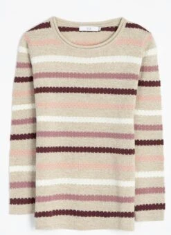 Textured Stitch Striped Crew Neck Jumper