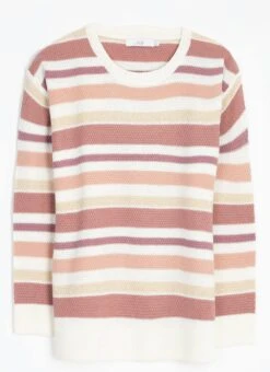 Textured Crew Neck Striped Jumper