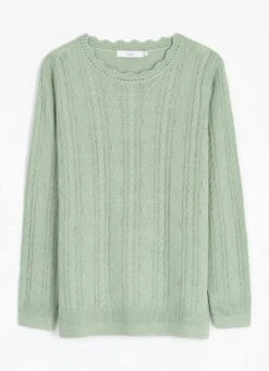 Cable Knit Scallop Edge Crew Neck Jumper 8 Cable Knit Scallop Edge Crew Neck Jumper -The Edinburgh Woollen Mill 62167pvl 5aa4ecaaa48935f