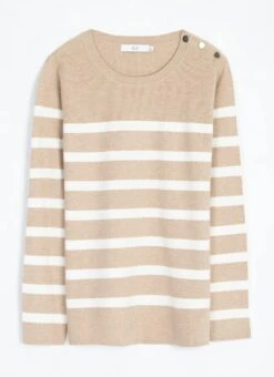 Button Detail Striped Crew Neck Jumper -The Edinburgh Woollen Mill 62221pvl cb3e353852f5da5