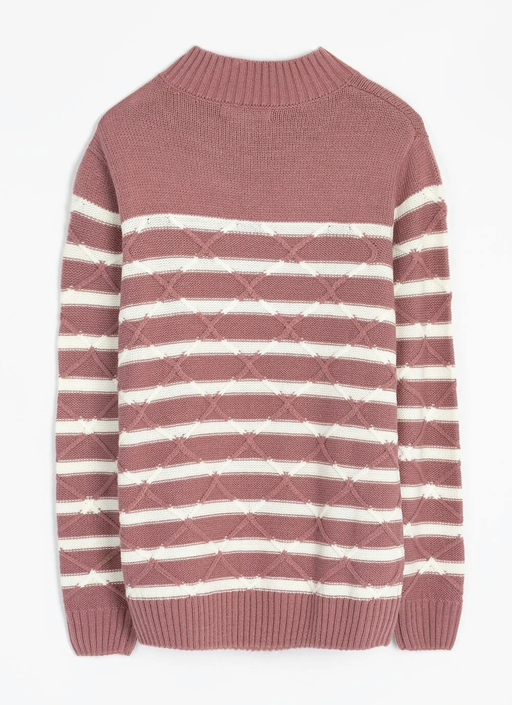 Lattice Stitch Striped Turtle Neck Jumper 2 Lattice Stitch Striped Turtle Neck Jumper - Image 2