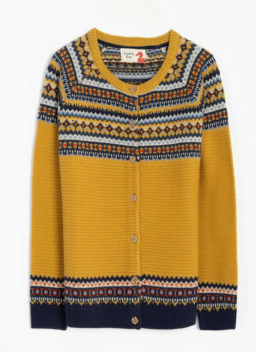 Wool Blend Yoke Fairisle Crew Neck Cardigan 3 Wool Blend Yoke Fairisle Crew Neck Cardigan - Image 3