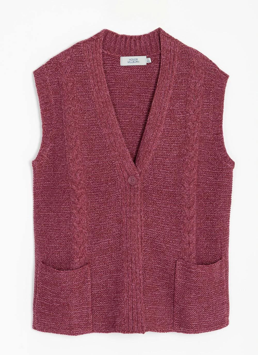 Single Cable Knit V- Neck Waistcoat 3 Single Cable Knit V- Neck Waistcoat - Image 3
