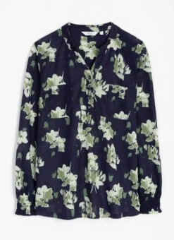 Notch Neck Jersey Print Blouse