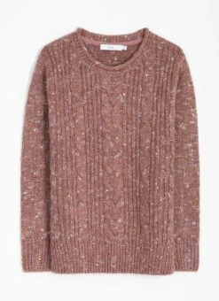 Wool Blend Cable Nep Knit Crew Neck Jumper