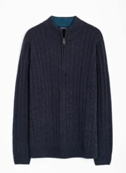 Textured Cable Knit Zip Neck Jumper