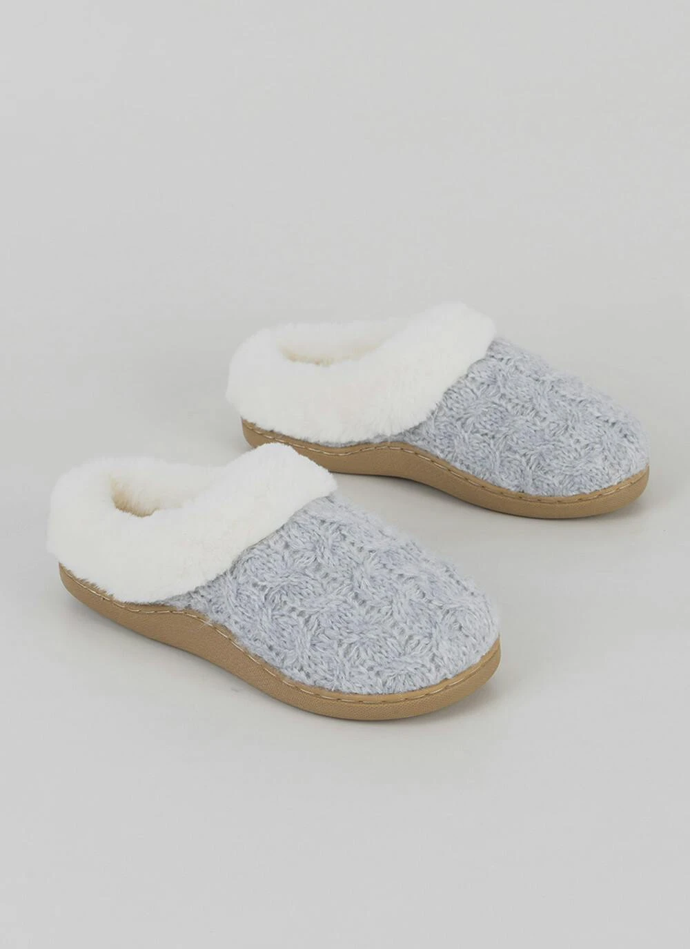 Comfy Faux Fur Lined Cable Mule Slippers 1 Comfy Faux Fur Lined Cable Mule Slippers