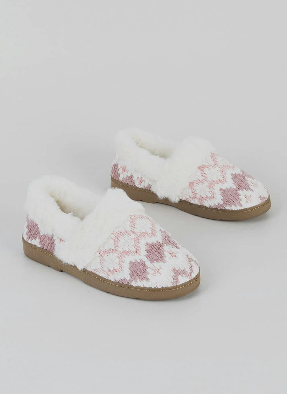 Comfy Faux Fur Lined Fair Isle Full Slippers 1 Comfy Faux Fur Lined Fair Isle Full Slippers