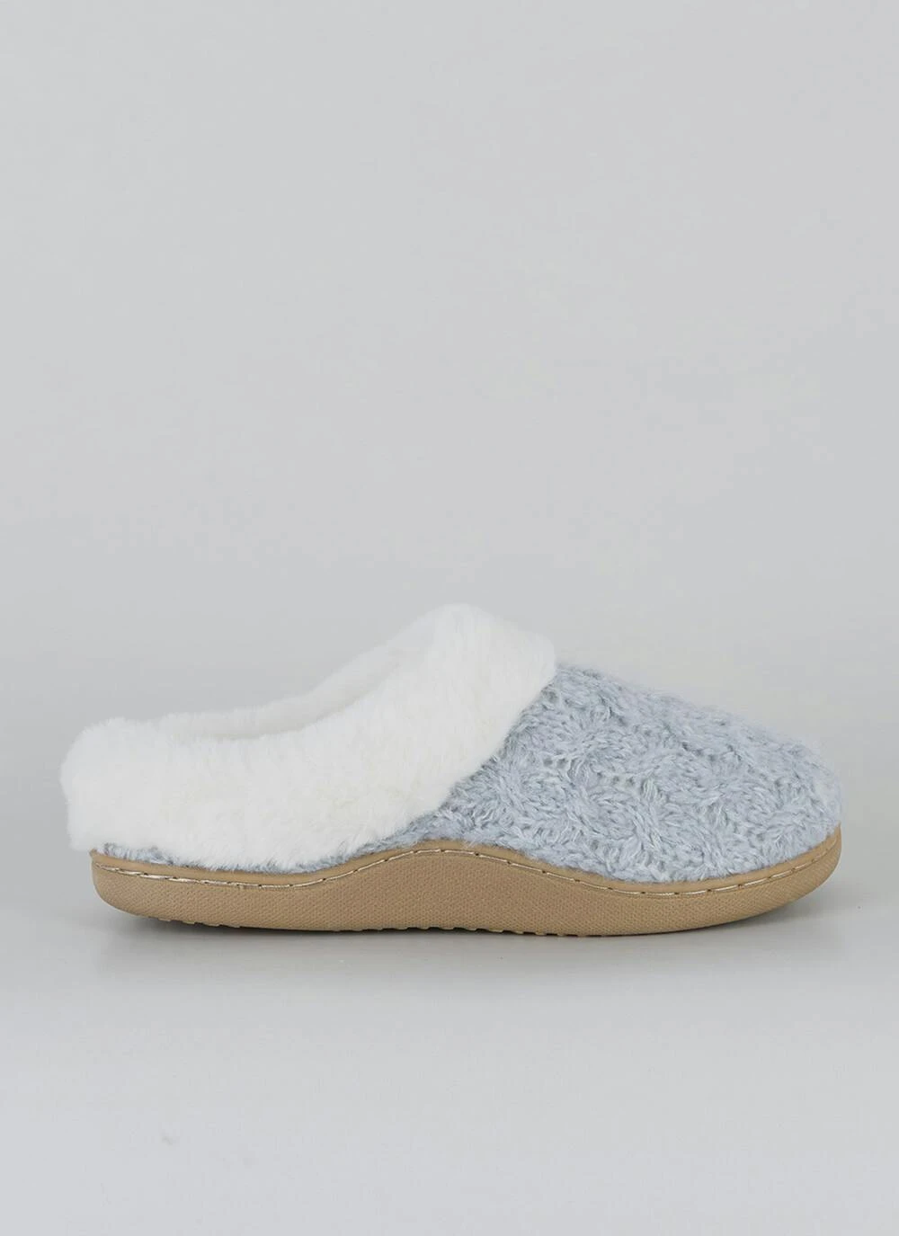 Comfy Faux Fur Lined Cable Mule Slippers 2 Comfy Faux Fur Lined Cable Mule Slippers - Image 2