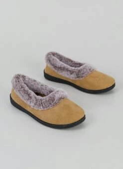 Comfy Faux Fur Lined Suedette Full Slippers