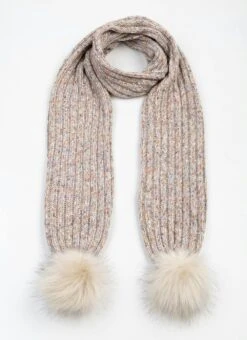 Knitted Wool Blend Pom Pom Scarf