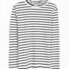 Pure Cotton Striped Roll Neck Top