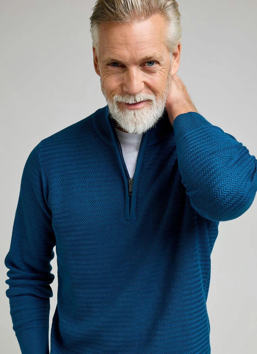 Cotton Rich Zip Neck Textured Jumper 2 Cotton Rich Zip Neck Textured Jumper - Image 2