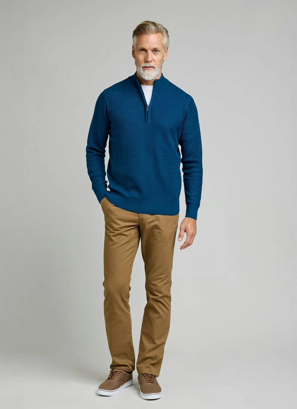 Cotton Rich Zip Neck Textured Jumper 3 Cotton Rich Zip Neck Textured Jumper - Image 3