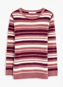Chenille Striped Crew Neck Jumper -The Edinburgh Woollen Mill 65626pvl f5aa272a5704b60