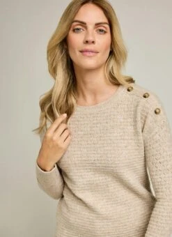 Soft Touch Button Detail Crew Neck Jumper