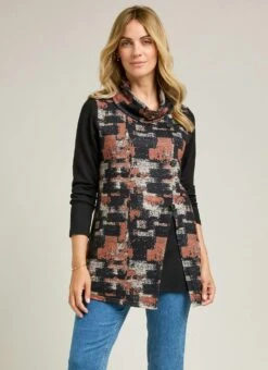Button Front Cowl Neck Tunic
