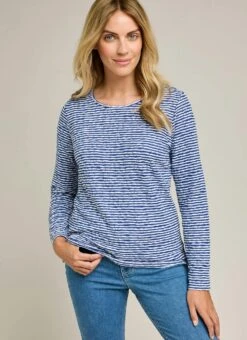 Cotton Blend Striped Textured Top
