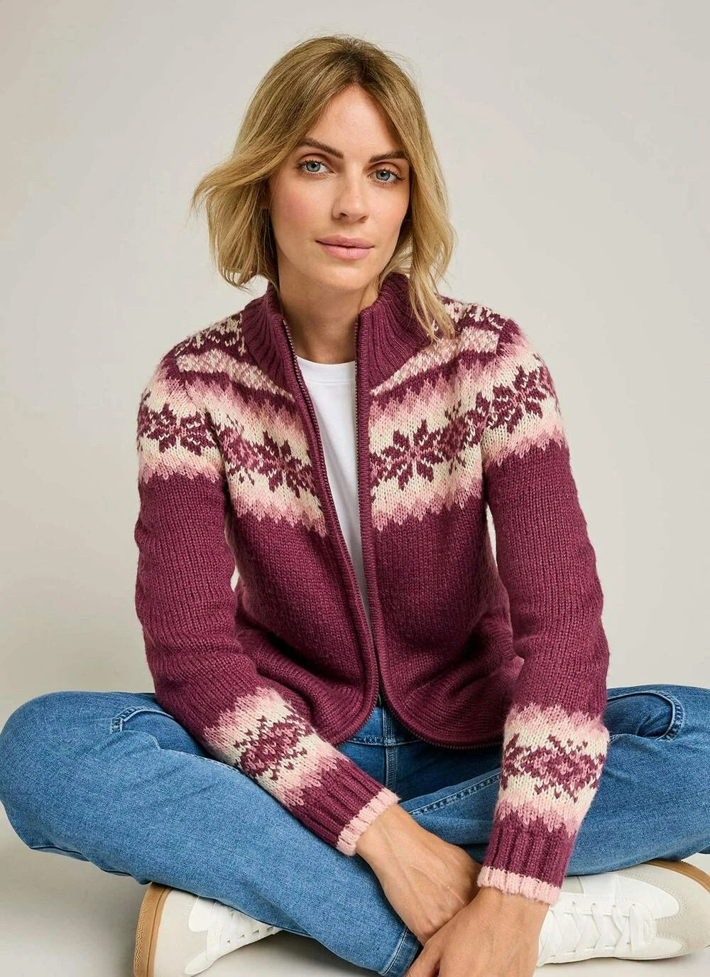 Fairisle Funnel Neck Cardigan 1 Fairisle Funnel Neck Cardigan