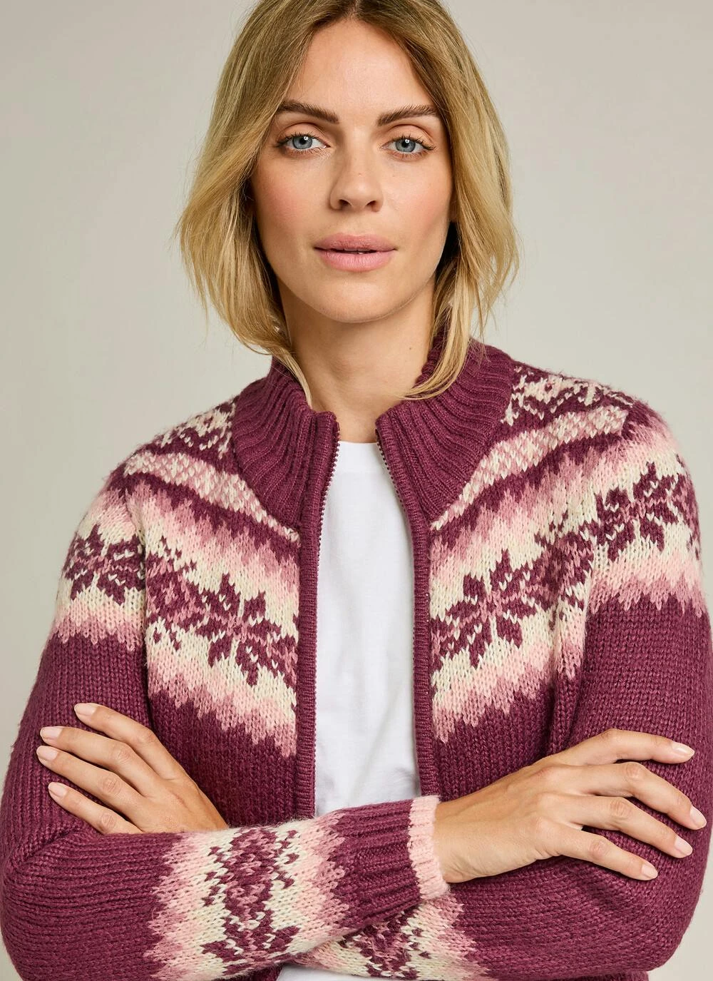 Fairisle Funnel Neck Cardigan 2 Fairisle Funnel Neck Cardigan - Image 2