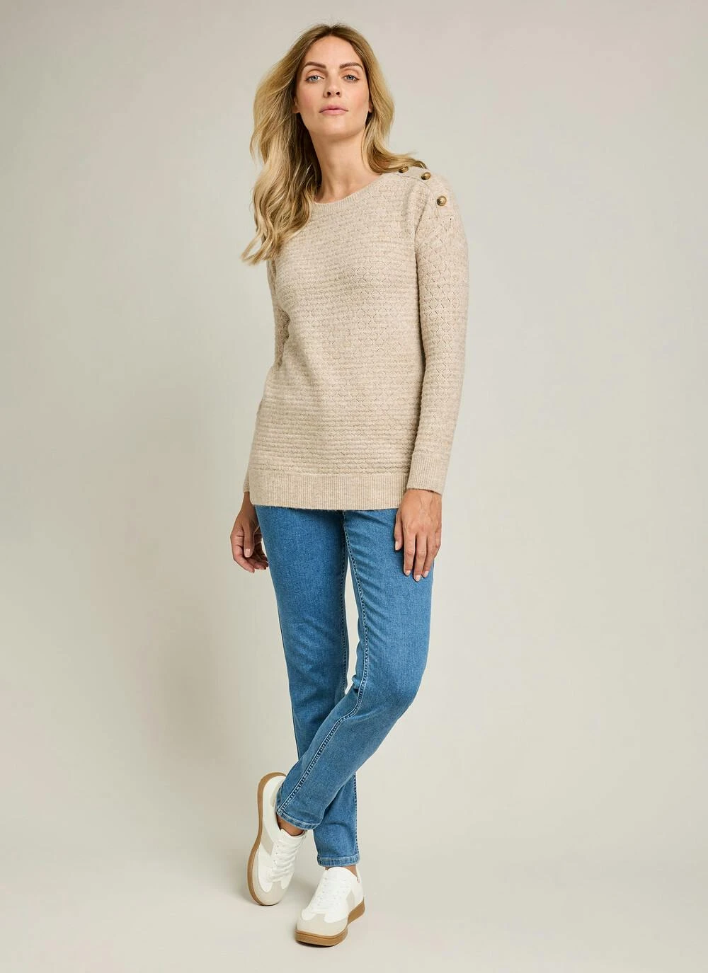 Soft Touch Button Detail Crew Neck Jumper 2 Soft Touch Button Detail Crew Neck Jumper - Image 2