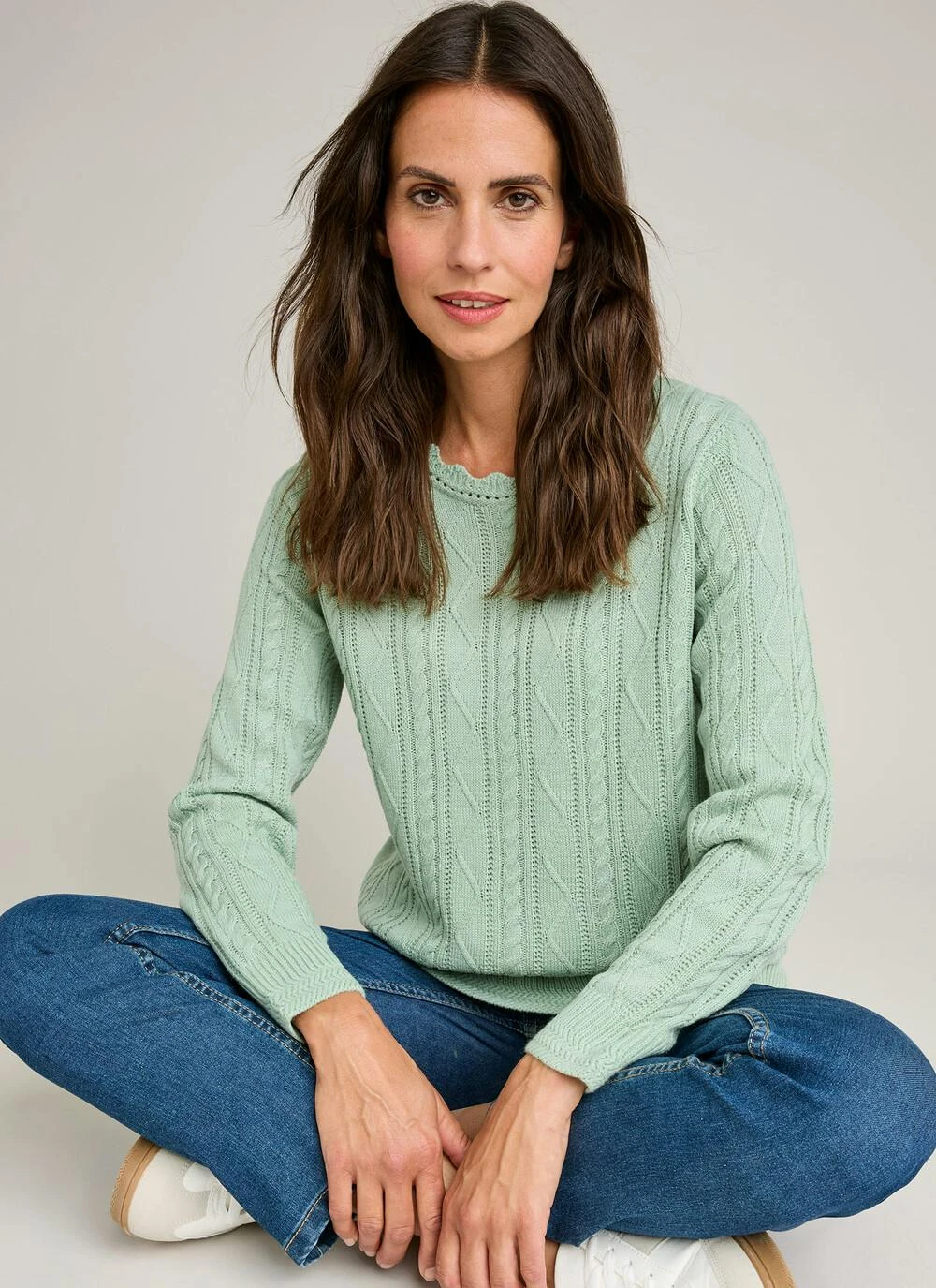 Cable Knit Scallop Edge Crew Neck Jumper 1 Cable Knit Scallop Edge Crew Neck Jumper