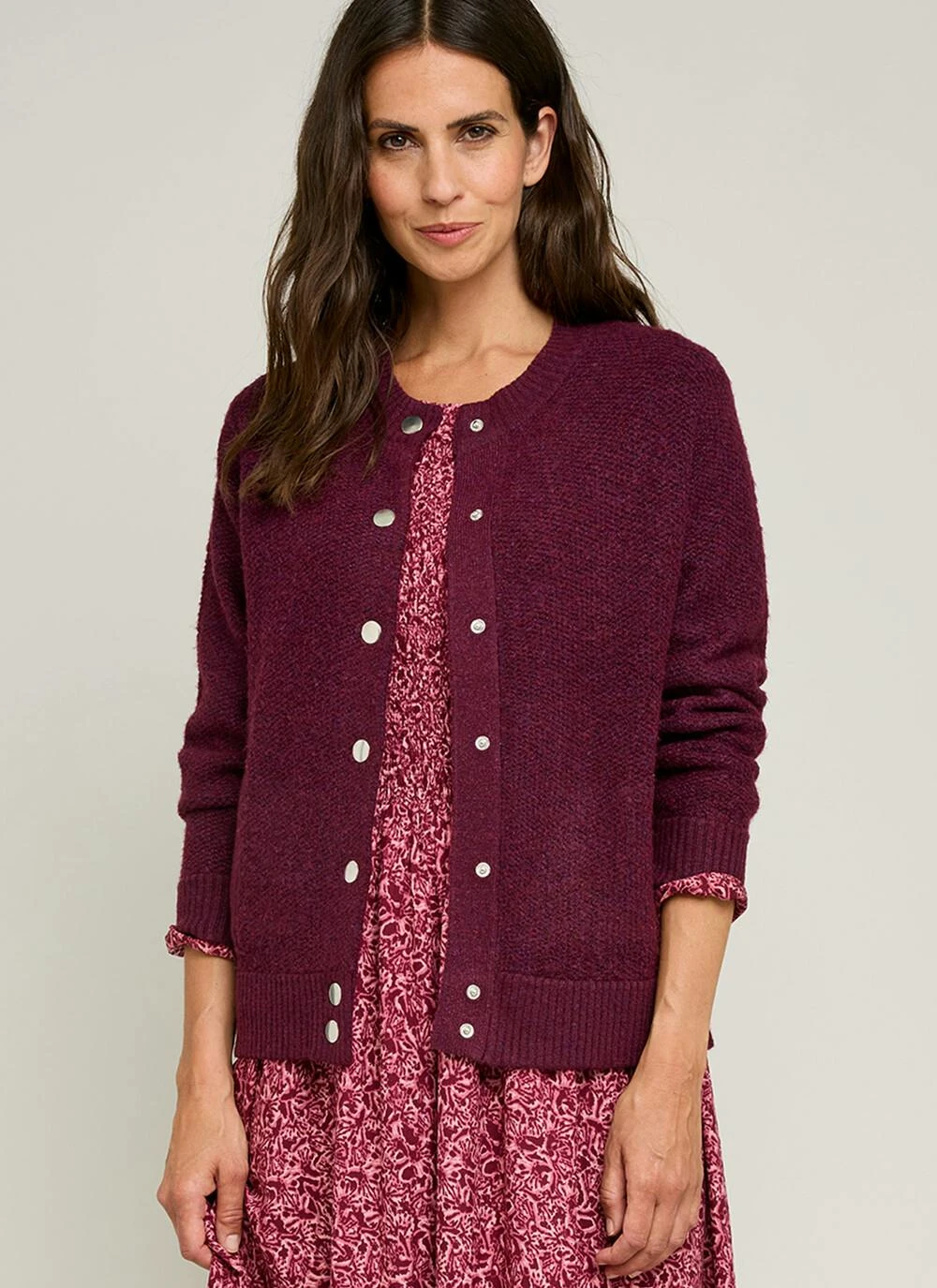 Textured Rib Crew Neck Cardigan 1 Textured Rib Crew Neck Cardigan