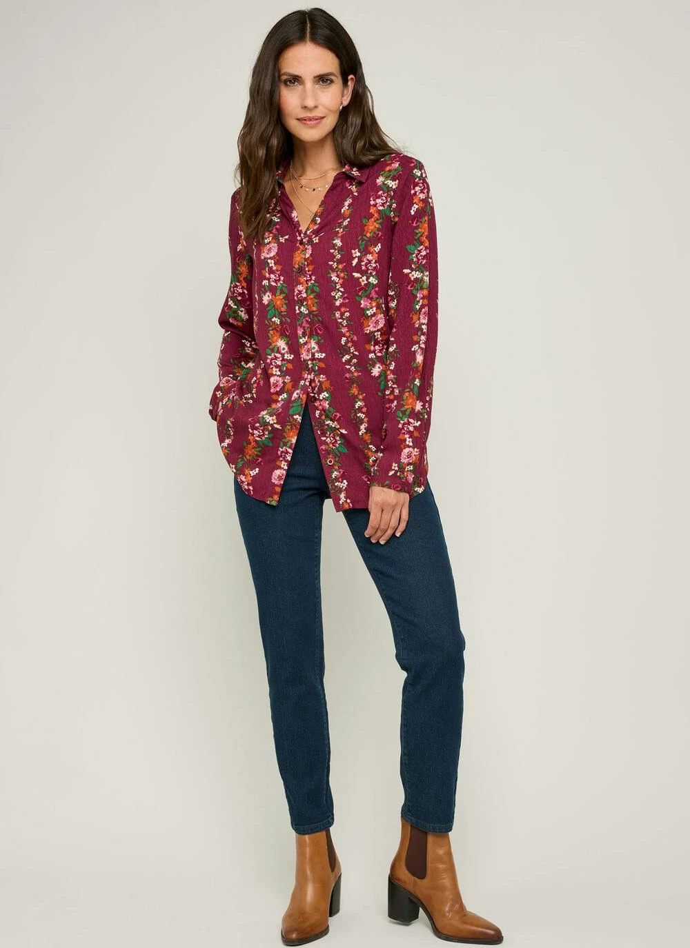 Floral Stripe Printed V Neck Blouse 2 Floral Stripe Printed V Neck Blouse - Image 2