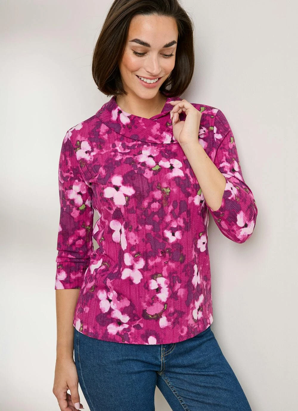 Textured Print Cowl Neck Top 1 Textured Print Cowl Neck Top